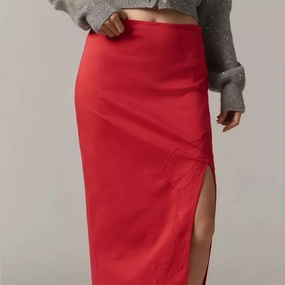 NWT! Anthropologie Red Maeve Bow Midi Pencil Skirt - Multiple 🥐 - Picture 3 of 8